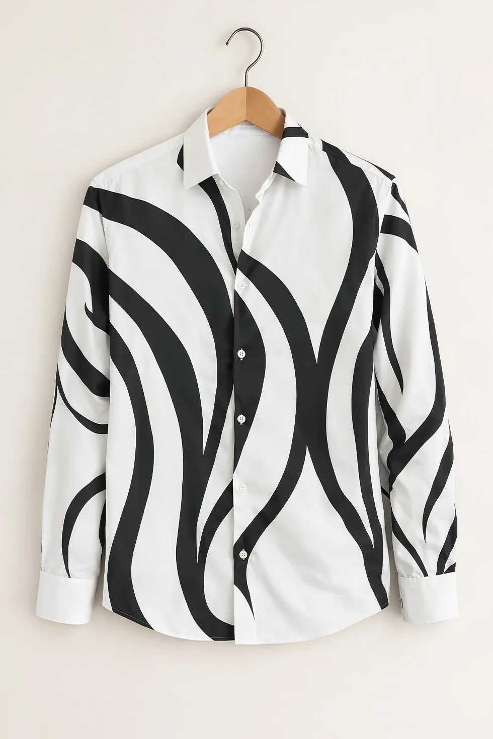 Men’s Monochrome Wave Print Stylish Shirt