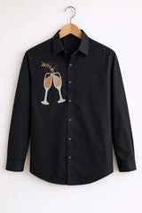 Men’s Black Cocktail Embroidered Party Shirt