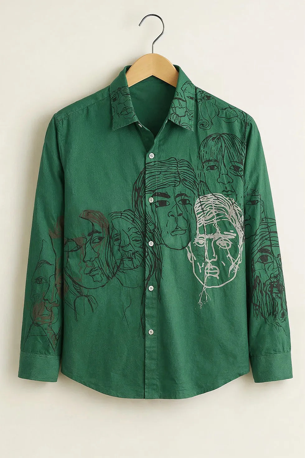 Men’s Green Abstract Face Print Casual Shirt