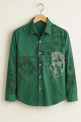 Men’s Green Abstract Face Print Casual Shirt