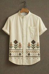 Crochet Woven Pattern Casual Mens Half Sleeves Shirt
