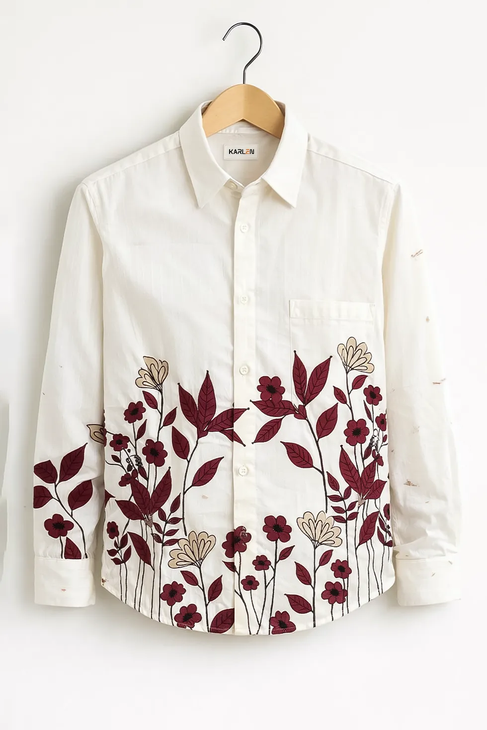 Men's Ivory Floral Grace Premium White Full Sleeve Shirt