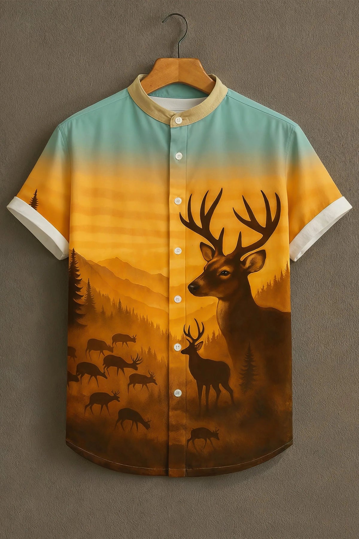 Deer Printed Pattern Casual Mens Shirt
