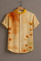 Brown Flower Printed Pattern Casual Mens Half Sleeves Shirt