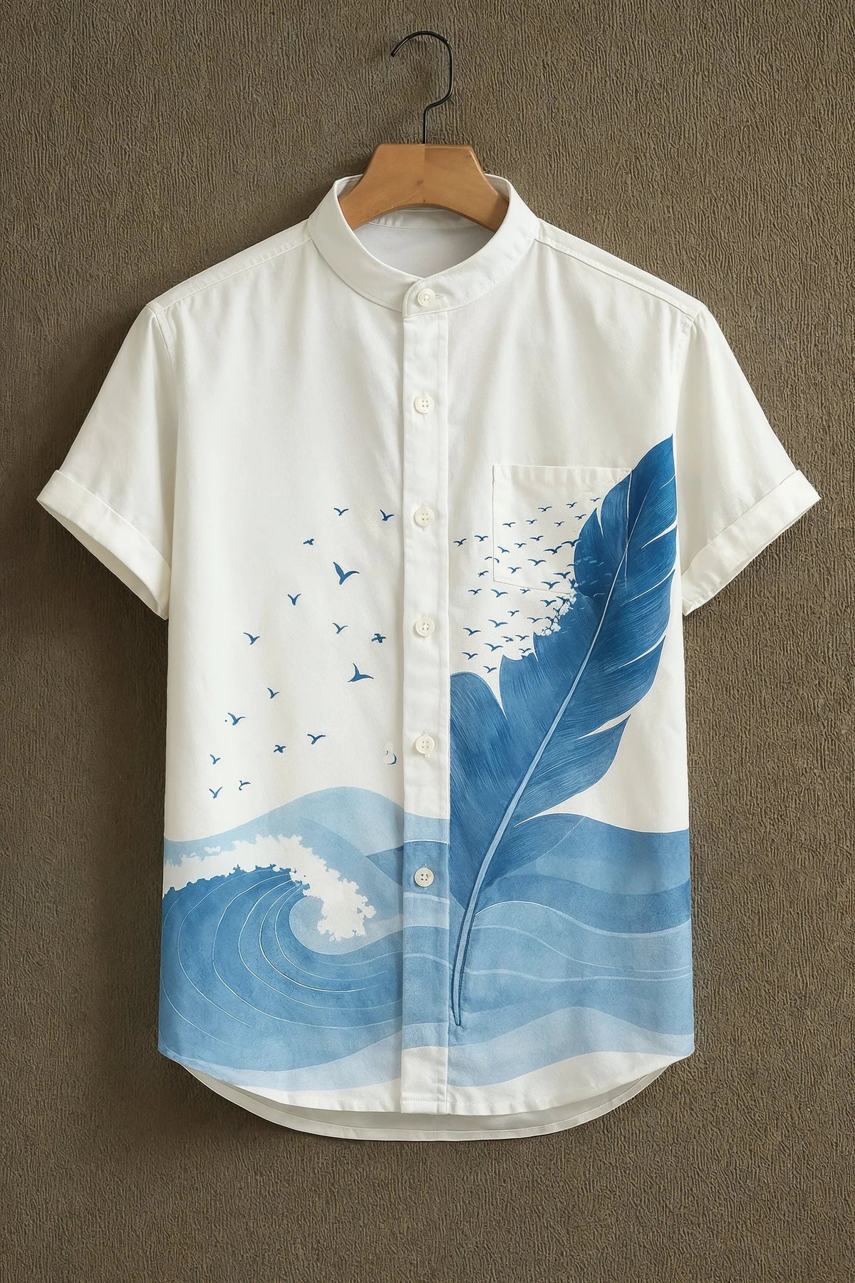 Ocean Printed Pattern Casual Mens Half Sleeves Shirt