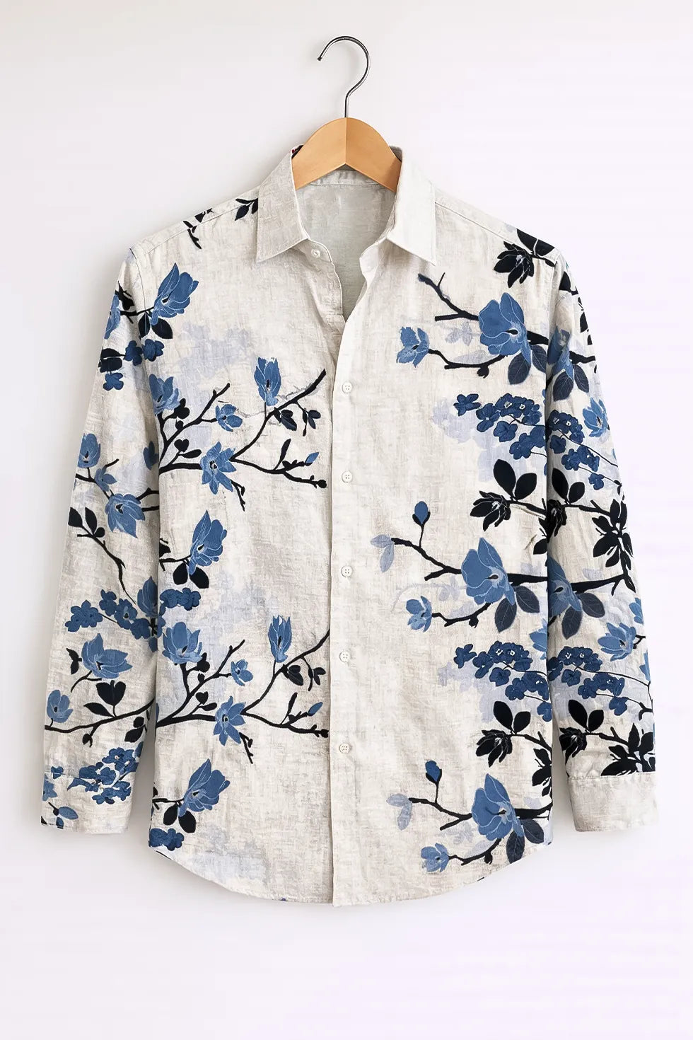 Men’s Off-White Blue Floral Print Casual Shirt