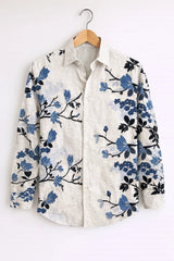 Men’s Off-White Blue Floral Print Casual Shirt