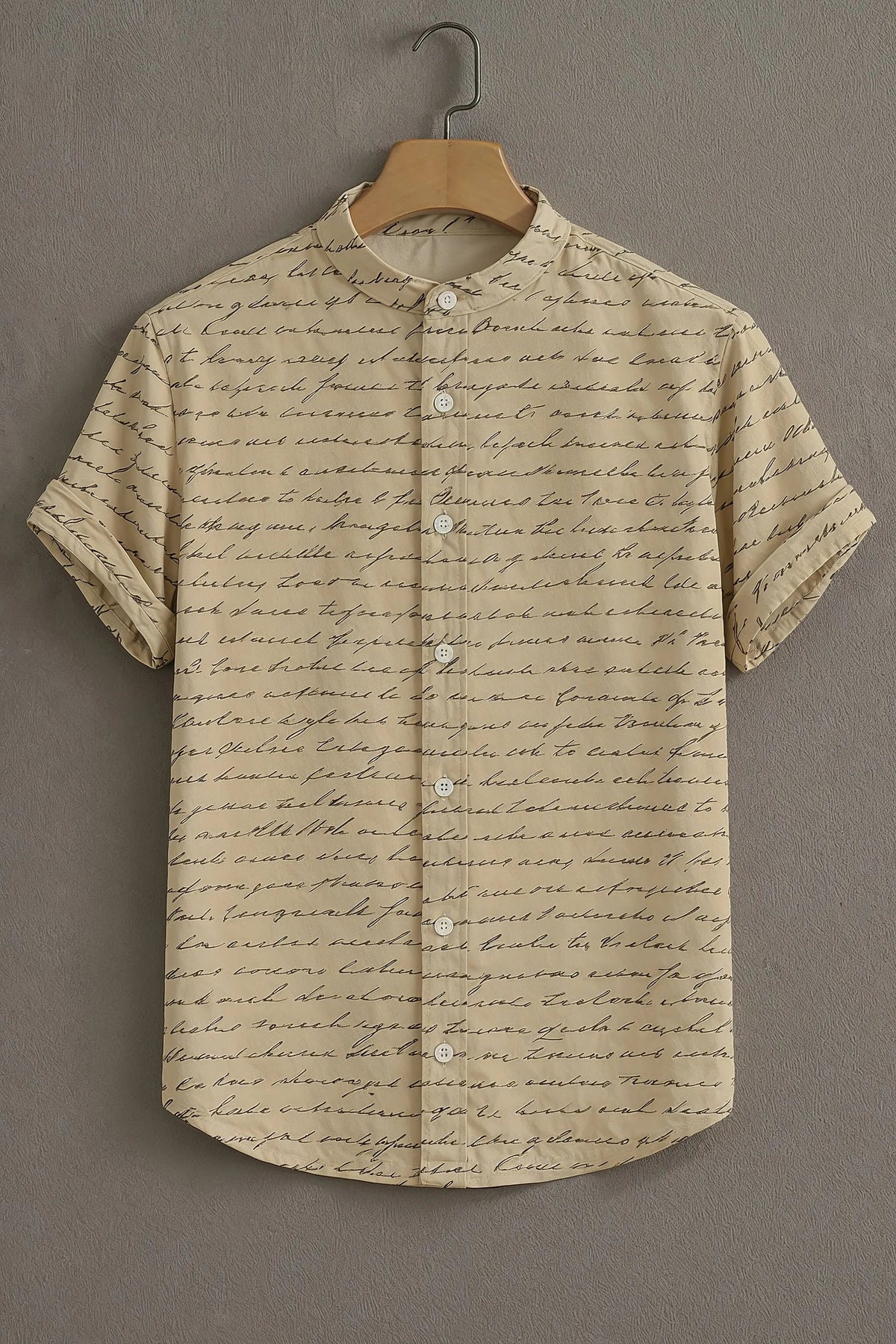 Hand Written Pattern Casual Mens Half Sleeves Shirt