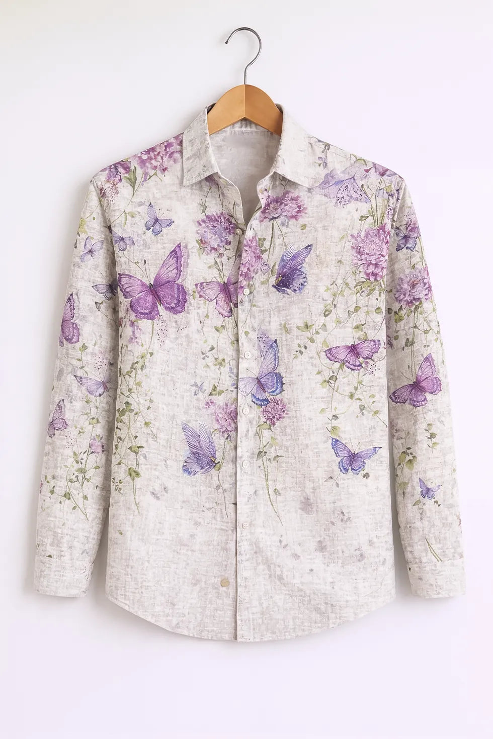 Men’s Off-White Butterfly Floral Print Casual Shirt