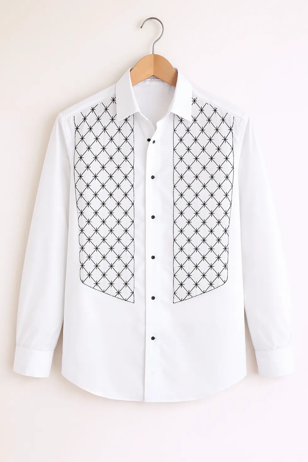 Men’s White Structured Panel Design Full Sleeve Shirt