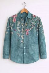 Men’s Teal Nature Inspired Printed Full Sleeve Shirt