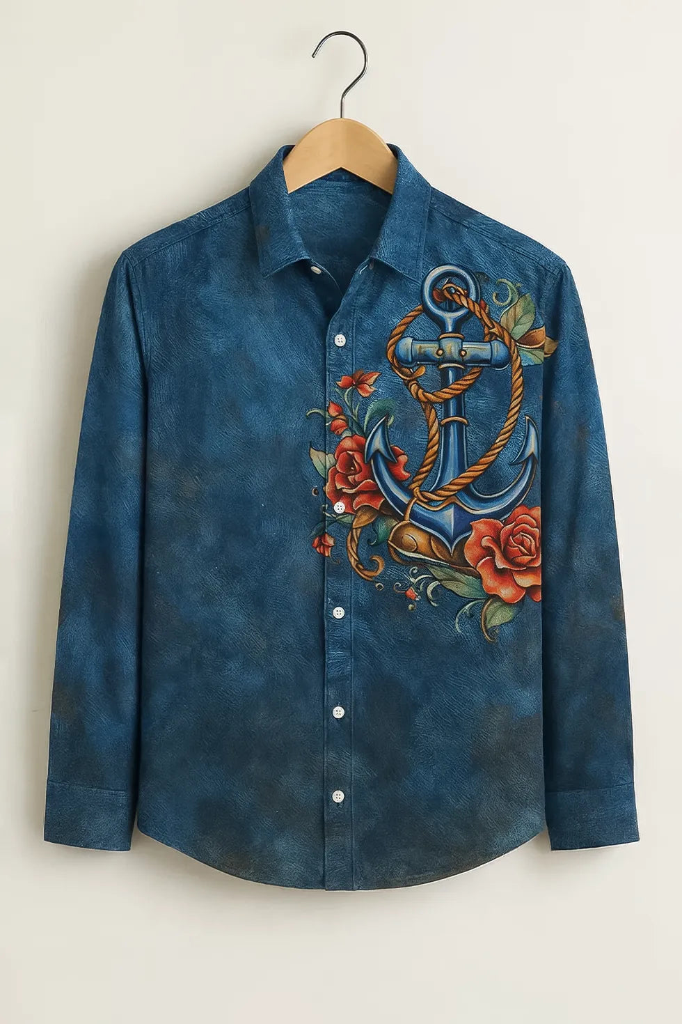 Men’s Navy Nautical Anchor Floral Designer Shirt
