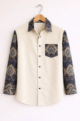 Men’s Off-White Ethnic Print Contrast Full Sleeve Shirt