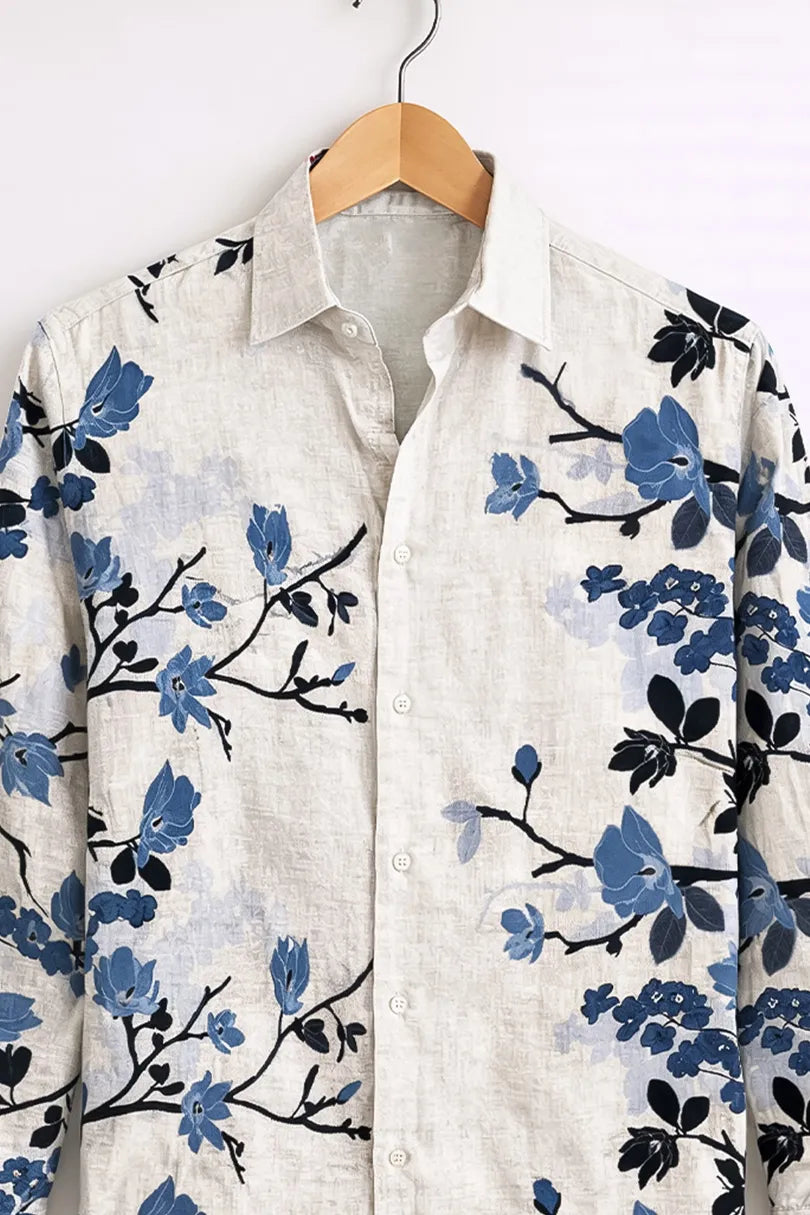 Men’s Off-White Blue Floral Print Casual Shirt