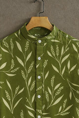 Green Leaves Pattern Casual Mens Shirt