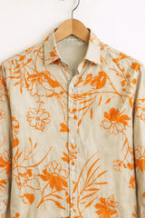 Men’s Beige Orange Floral Print Casual Shirt