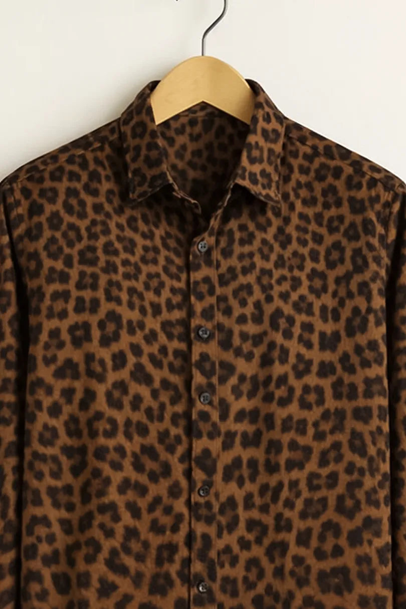 Men’s Leopard Pattern Printed Party Full Sleeve Shirt