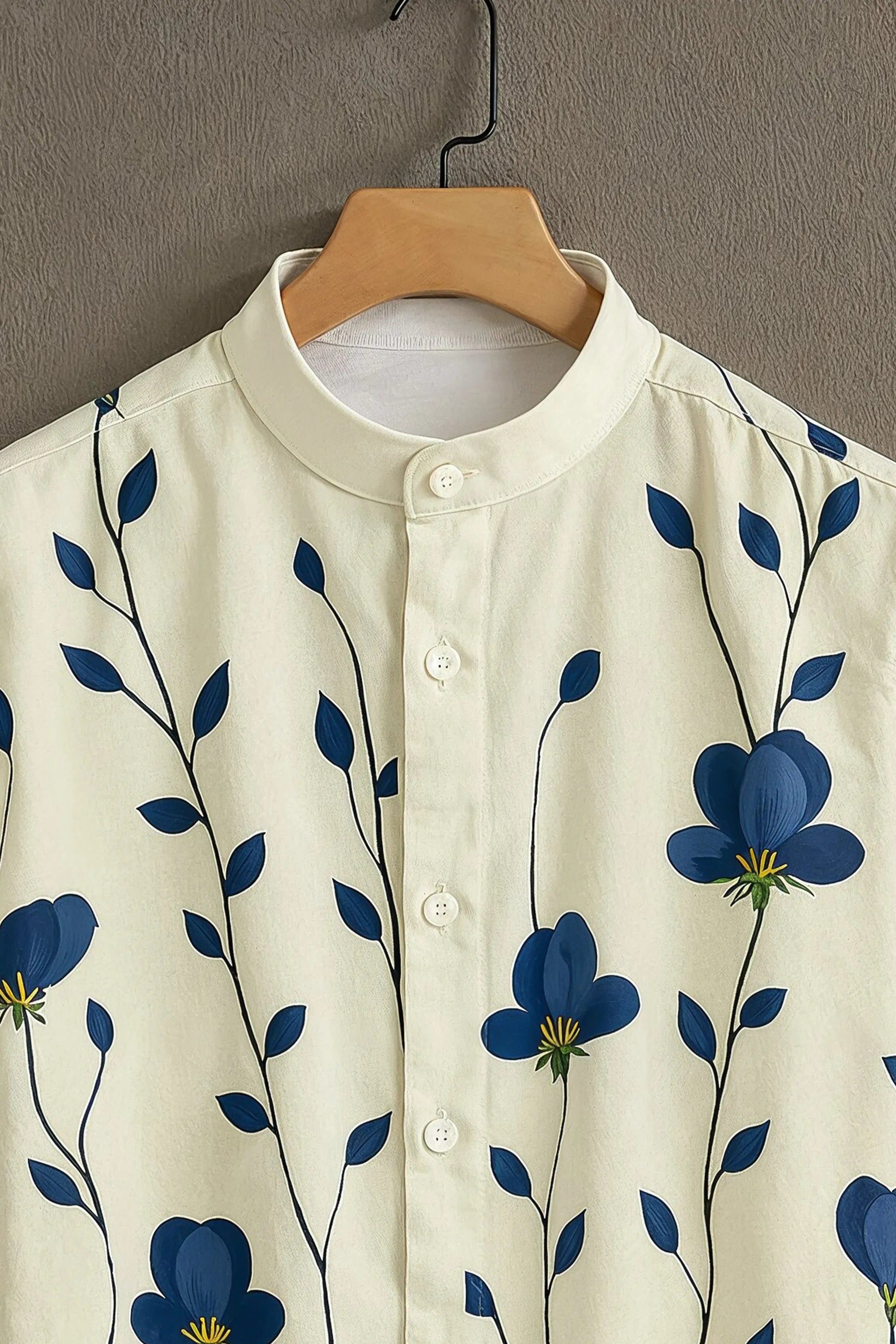 Blue Flower Pattern Casual Mens Half Sleeves Shirt