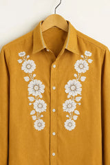 Men’s Mustard Yellow White Floral Panel Printed Shirt