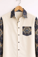 Men’s Off-White Ethnic Print Contrast Full Sleeve Shirt