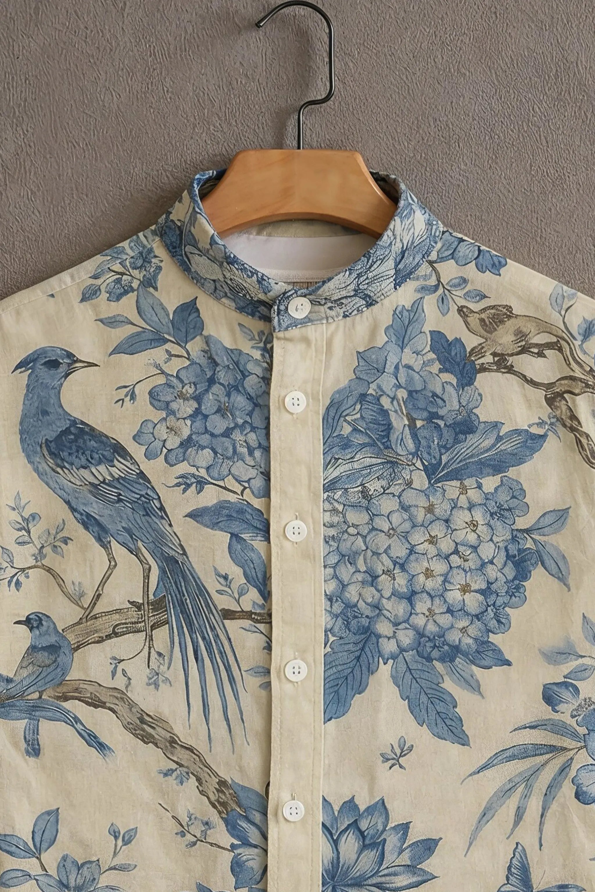 Lotus Bird Pattern Casual Mens Half Sleeves Shirt