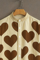 Brown Heart Pattern Casual Mens Half Sleeves Shirt