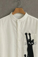 Black Cat Printed Casual Mens Shirt