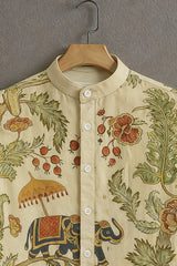 Men's Cream Casual-Festive Half Sleeves Shirt with Royal Elephant Print