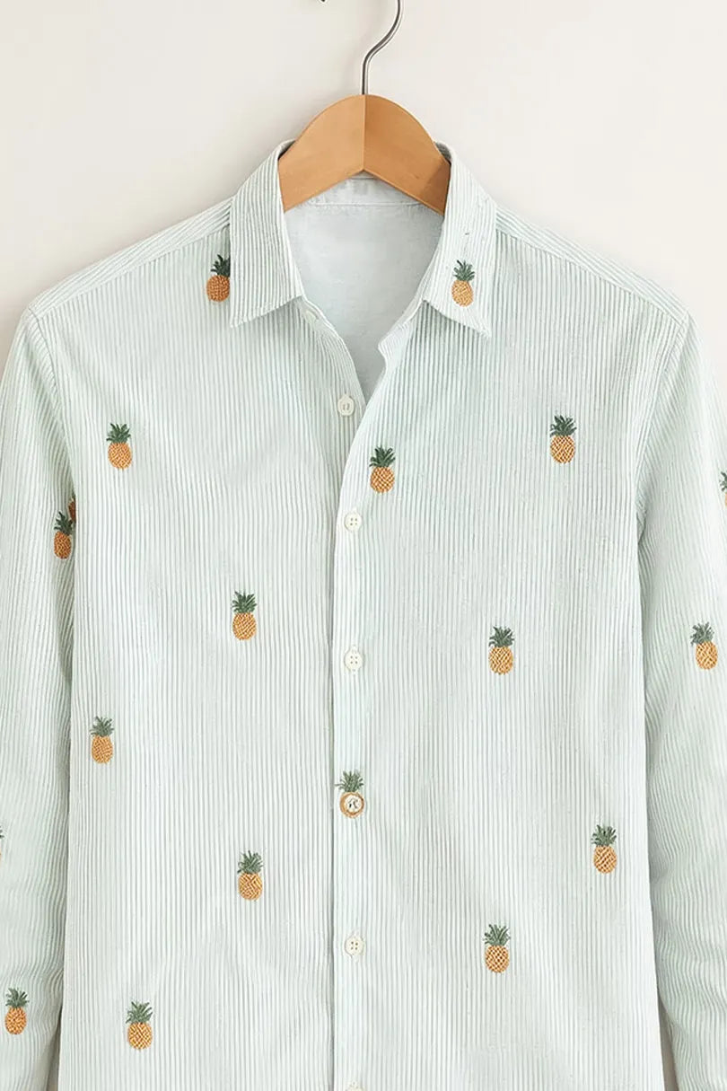 Men’s Tropical Pineapple Embroidered Full Sleeve Shirt