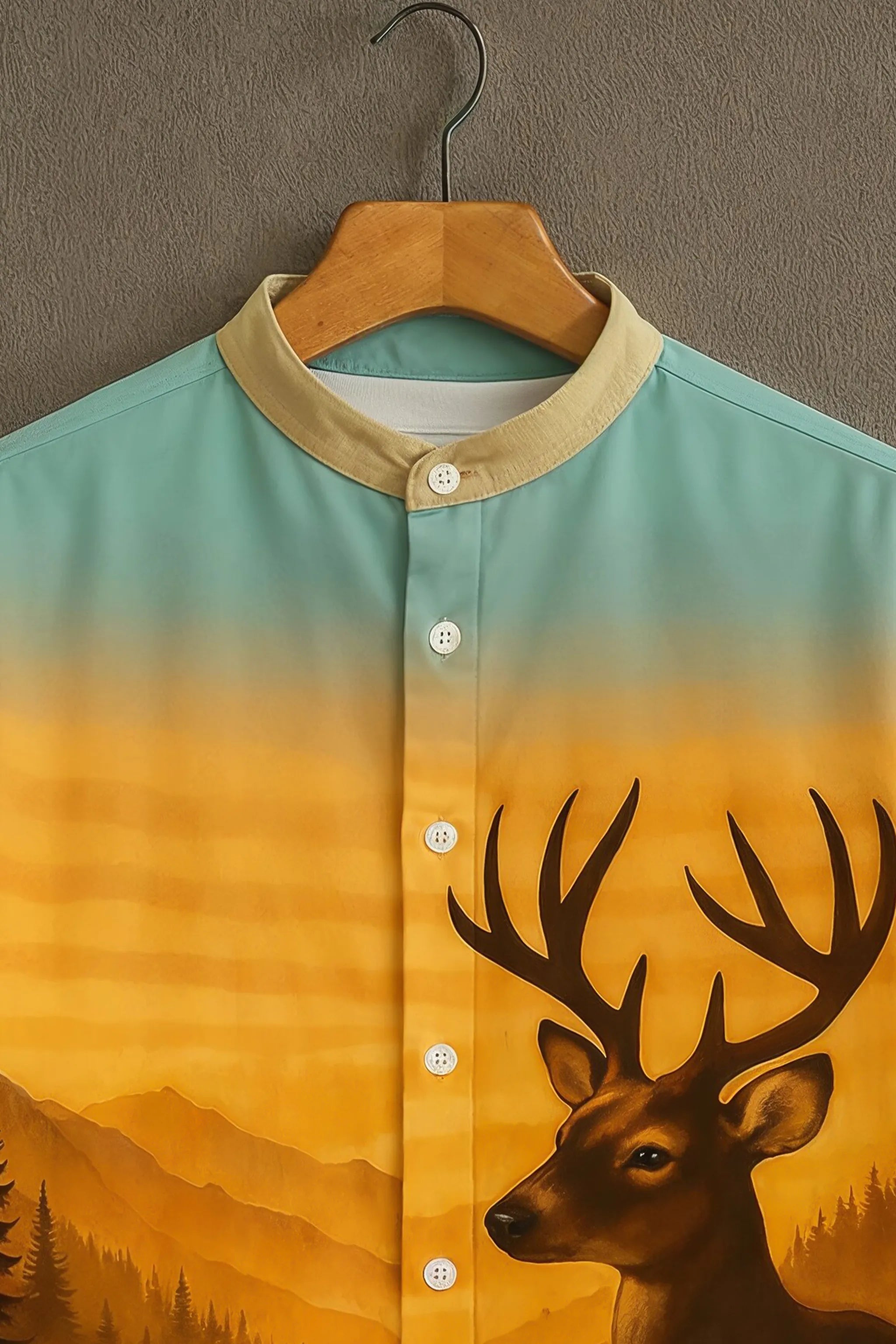 Deer Printed Pattern Casual Mens Shirt