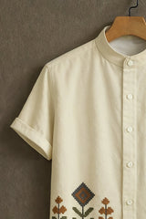 Crochet Woven Pattern Casual Mens Half Sleeves Shirt