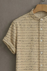 Hand Written Pattern Casual Mens Half Sleeves Shirt
