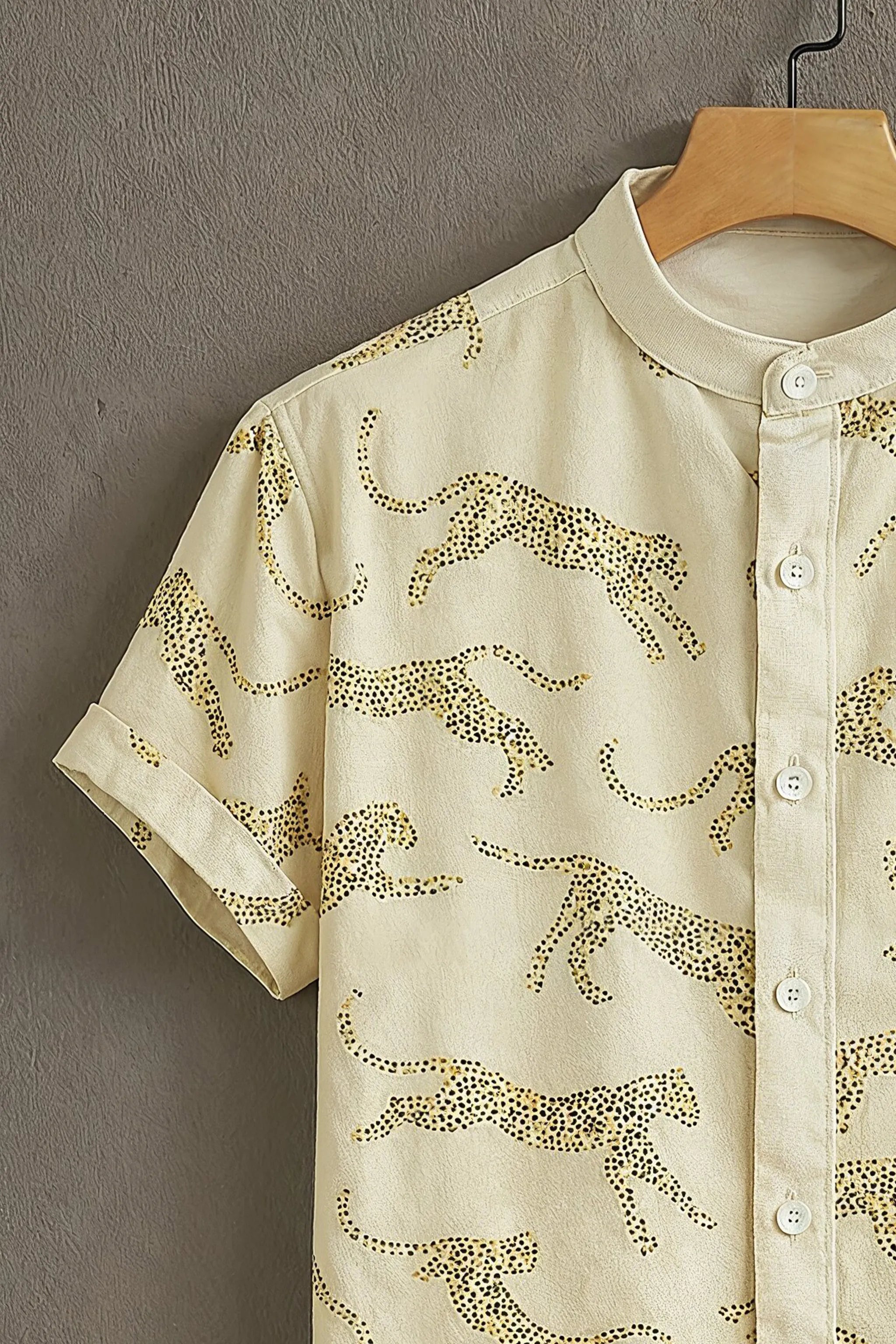 Leopard Printed Pattern Casual Mens Half Sleeves Shirt
