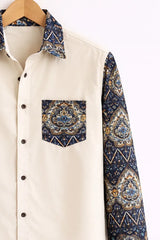 Men’s Off-White Ethnic Print Contrast Full Sleeve Shirt