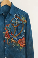 Men’s Navy Nautical Anchor Floral Designer Shirt