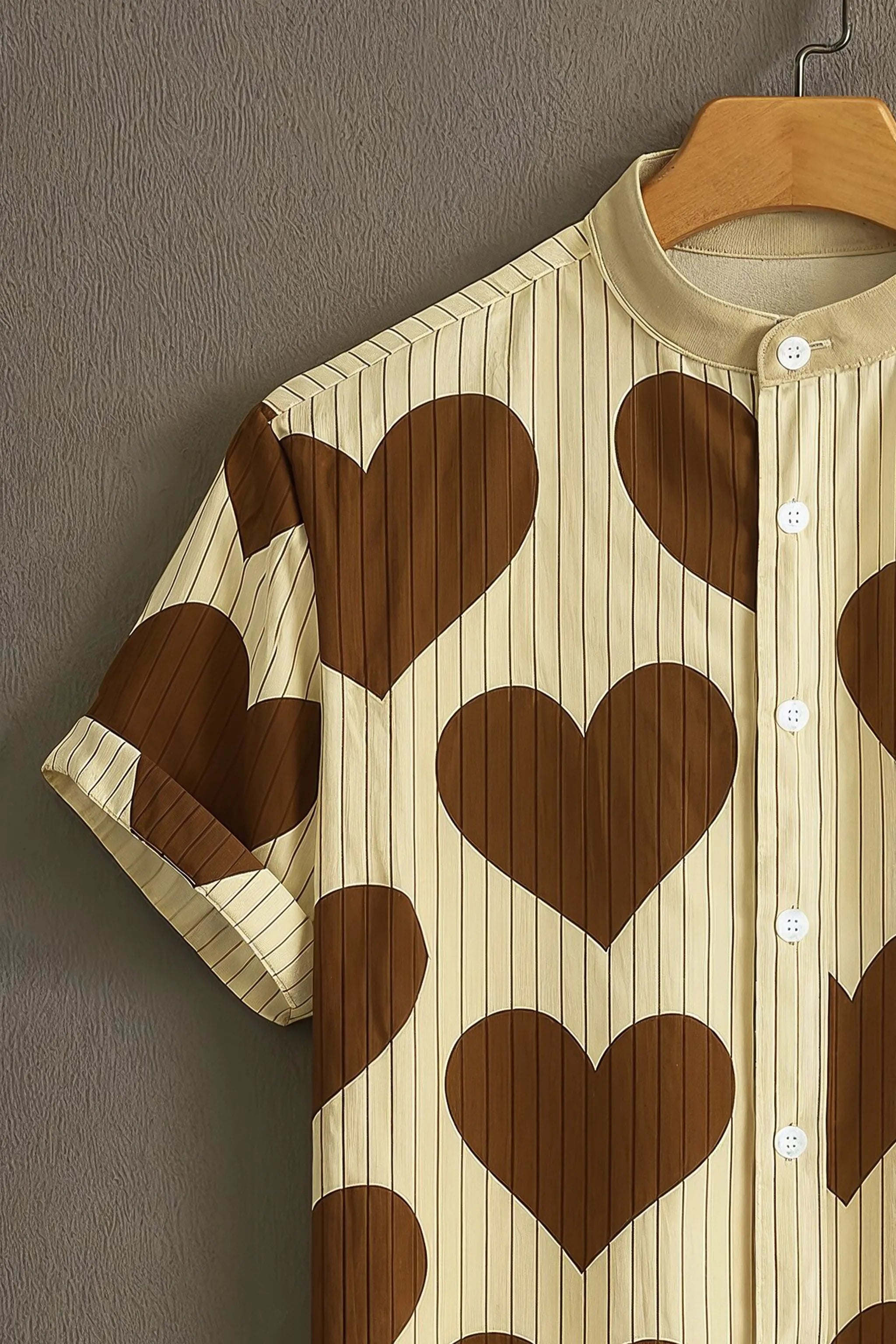 Brown Heart Pattern Casual Mens Half Sleeves Shirt