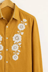 Men’s Mustard Yellow White Floral Panel Printed Shirt