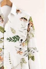 Men’s White Leaf & Floral Print Casual Shirt