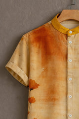 Brown Flower Printed Pattern Casual Mens Half Sleeves Shirt