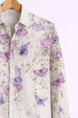 Men’s Off-White Butterfly Floral Print Casual Shirt