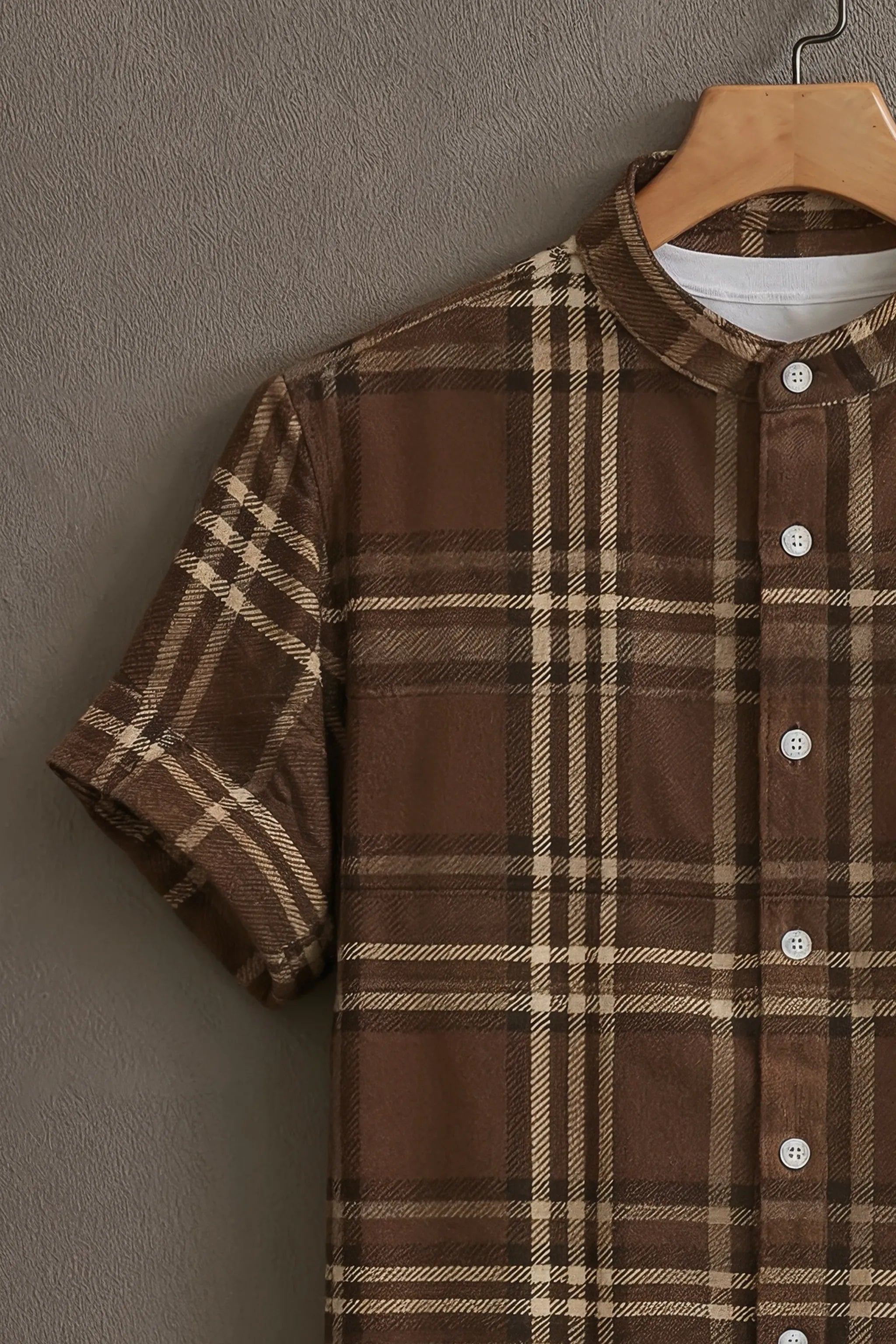 Men’s Coffee Brown Casual Half Sleeves Shirt with Checks