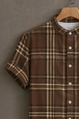 Men’s Coffee Brown Casual Half Sleeves Shirt with Checks