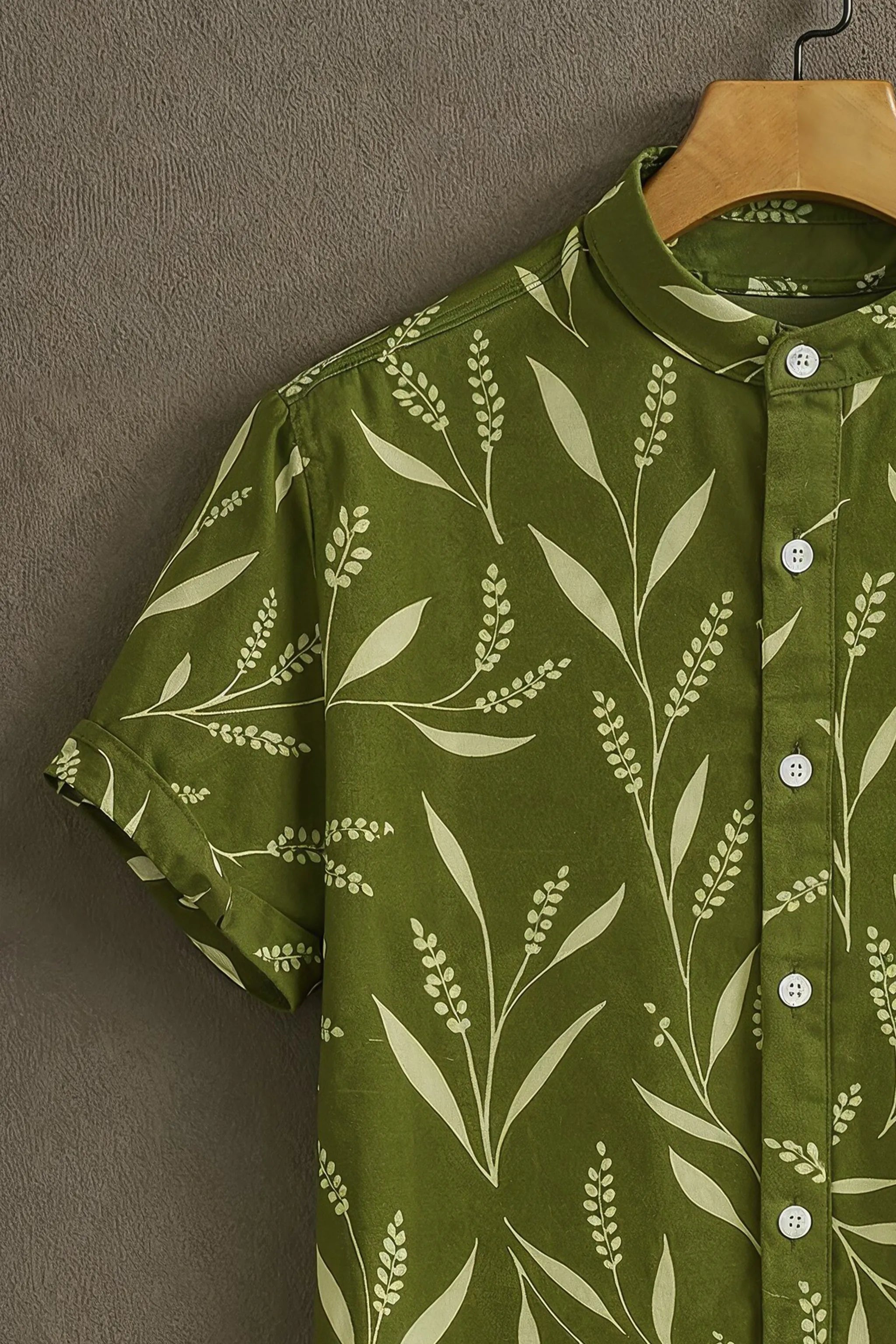 Green Leaves Pattern Casual Mens Shirt