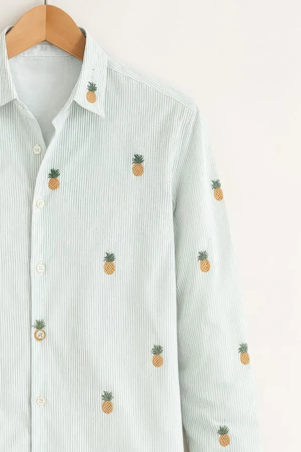 Men’s Tropical Pineapple Embroidered Full Sleeve Shirt