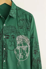 Men’s Green Abstract Face Print Casual Shirt