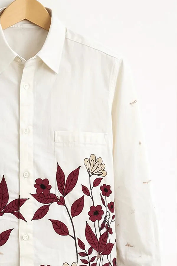 Men's Ivory Floral Grace Premium White Full Sleeve Shirt