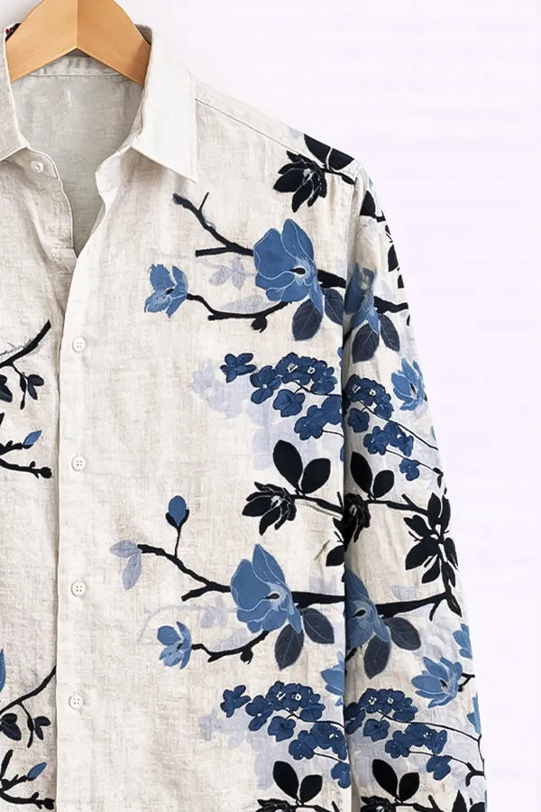 Men’s Off-White Blue Floral Print Casual Shirt