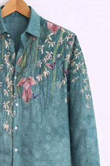 Men’s Teal Nature Inspired Printed Full Sleeve Shirt