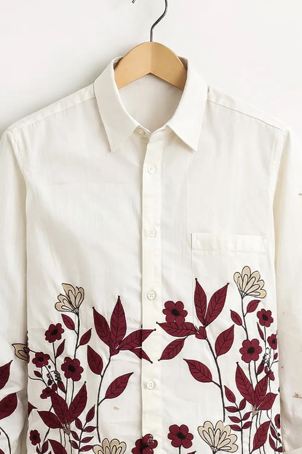 Men's Ivory Floral Grace Premium White Full Sleeve Shirt