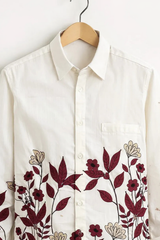 Men's Ivory Floral Grace Premium White Full Sleeve Shirt